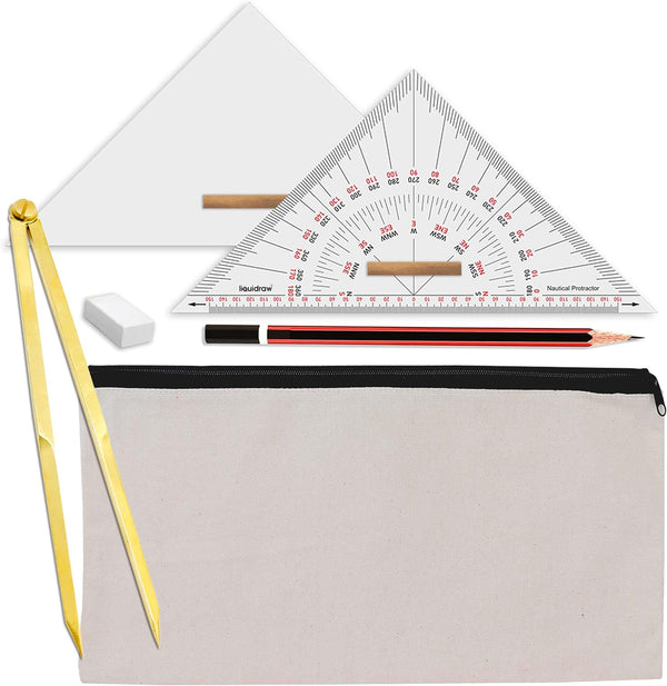 Liquidraw Marine Navigation Set of 6 | Universal Nautical Protractor Set Squares