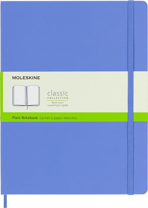 Moleskine Classic Notebook, Hard Cover, XL, Plain/Blank, Hydrangea Blue, 192 Pages