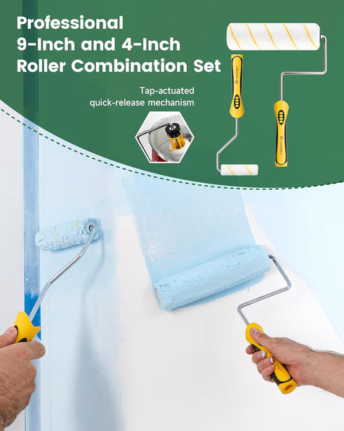 9 Inch 4 inch, 16 Set VOOMEY Paint Roller Kit with Extension Pole - Paint Roller with Tray, Mini Paint Roller Small