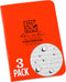 Rite in the Rain Mini Stapled Notebook, Weatherproof, 3.25" x 4.625", Orange Cover, Universal Pattern, 3 Pack (No.