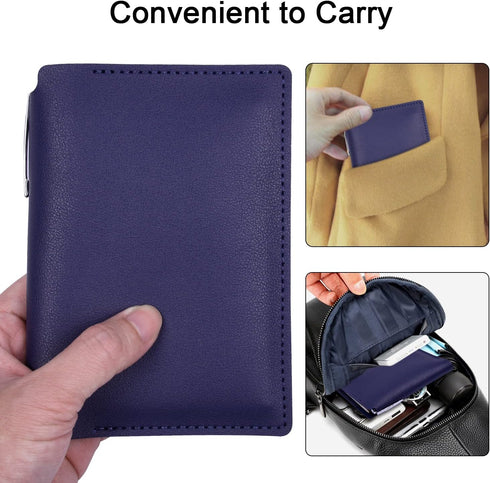 Wisdompro Journal Cover - 2 Pack Blue PU Leather Notebook Cover for Field Notes or 3.5" x 5.5" Pocket Notebooks