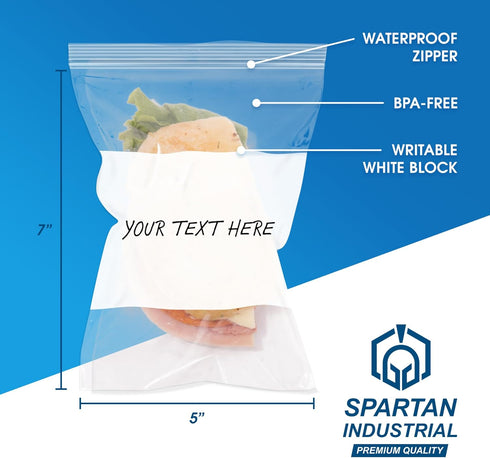 Spartan Industrial 5" X 7" Zip Top Resealable Bags, 1000 Count Clear Bags for Game and Small Parts