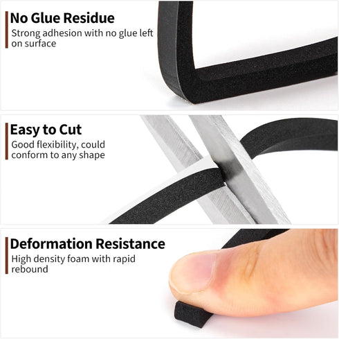 Yotache Foam Tape, 3 Strips 1/4" x 1/4", Weather Stripping for Doors and Windows, 30 Feet Long