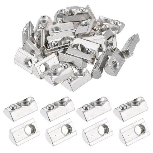 uxcell 30Pcs M8 T Spring Nut Fastener, Carbon Steel Nickel Plated Half Round Roll in Spring T Slot Nut