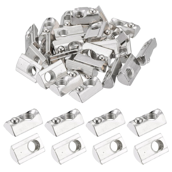 uxcell 30Pcs M8 T Spring Nut Fastener, Carbon Steel Nickel Plated Half Round Roll in Spring T Slot Nut