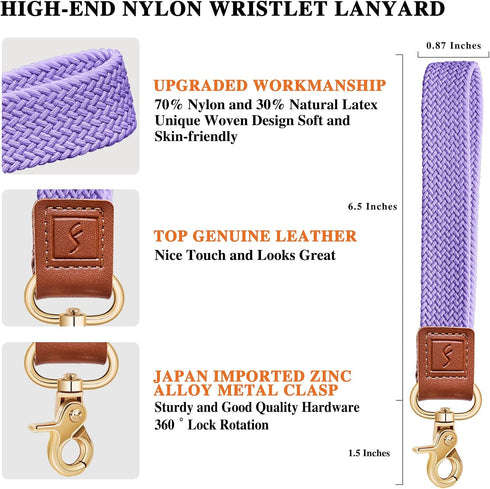 Stretchy Wristlet Keychain, Braided Cute Lanyards for Keys, Holder for Women Men, Wrist Strap for Car Keys Phone Wallet