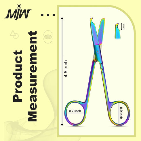 MJW Trimming Stainless Steel Suture Stitch Scissors with Multicolor/Rainbow Titanium Coating - Precision Scissors