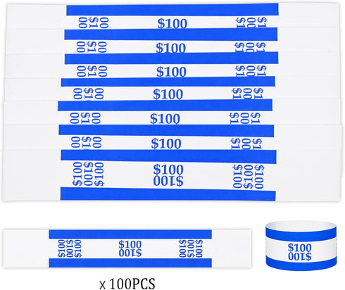 ESSENTIAL 100 7.5 1.15 Inches, ($100 Pcs Currency Straps - Bill Wrappers, x Money Bands to Organize Bills, ABA Standard