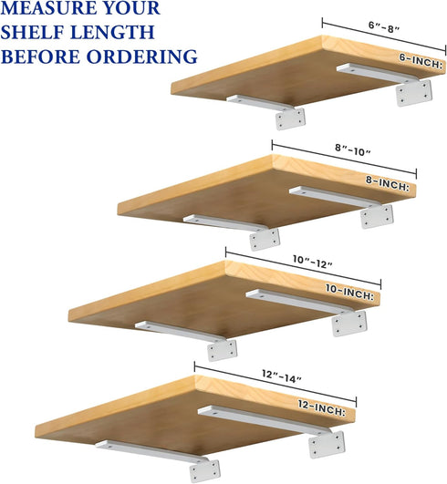 4 8'' 1/5" Inch Alise Floating Shelf Brackets White, Pcs L Brackets for Shelves, Hidden Invisible Shelf Brackets, Thick