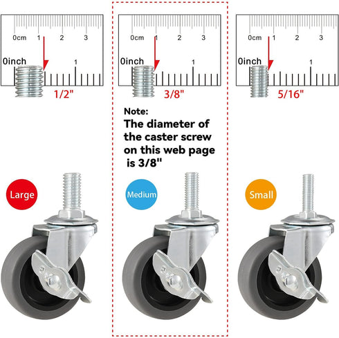 Caster Wheels Set of 4, 3" Locking Swivel Stem Casters with Brake, Rubber Casters with 360 Degree No Noise