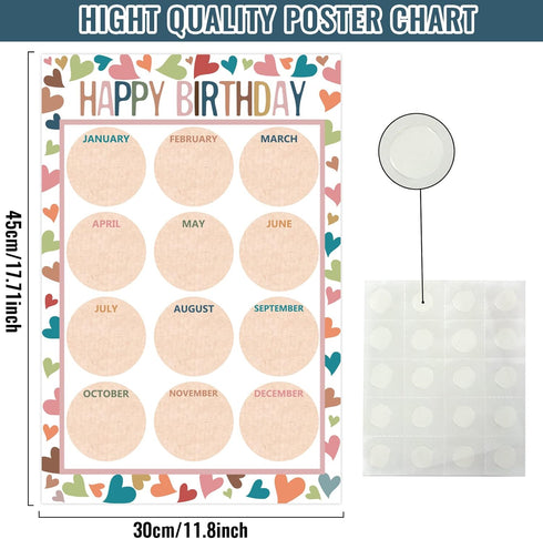 Happy Birthday Chart for Classroom, 2Pcs Boho Birthday Poster Decoration 17’’ x 12’’ Boho Birthday Cake Calendar Cutouts for School Bulletin Board, Chalkboards, Wall Decor by Wiooffen