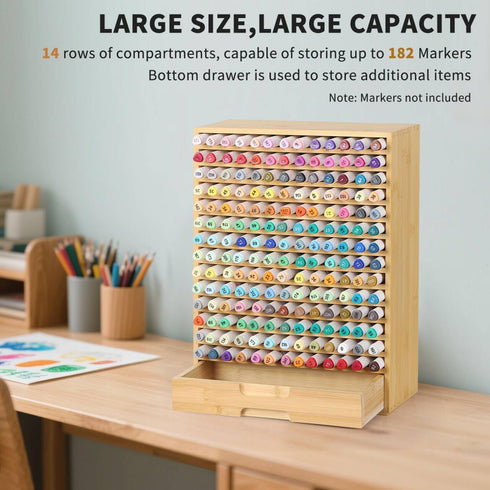 Drawer,182 Decor,AHK-065 AUTOARK Natural Bamboo Marker Organizer with Slots,Large Art Supply Storage