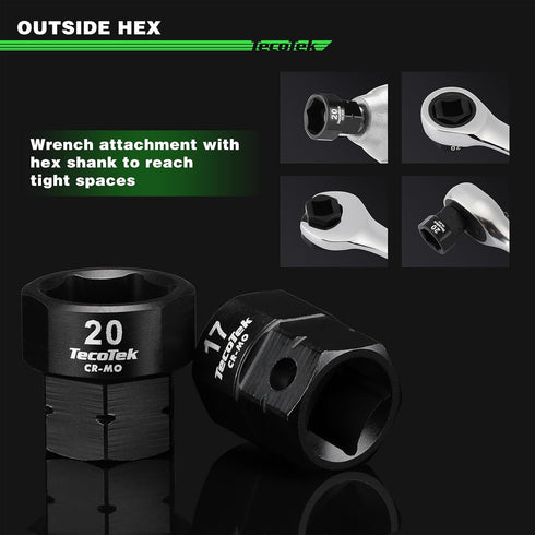 15-Piece 1/2-Inch Set, Set, 10mm-24mm, 6 TecoTek Drive Metric Low Profile Impact Socket Stubby Socket No Skips Sizes