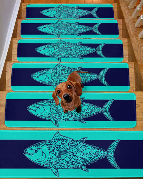 BOHOOSKYLAR Summer 4 8"x30" Tuna Stair Treads Beach Indoor Non Slip Peel and Stick Stair Treads for Wooden Steps PCS