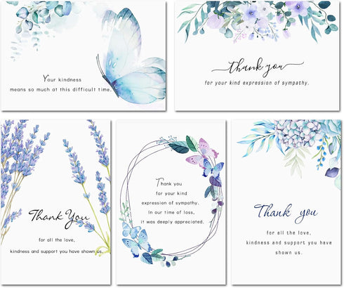 Hunanyume 50 Pack Funeral Thank You Cards with Envelopes, Stickers & Message Inside,