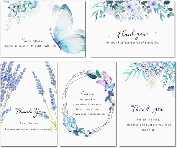 Hunanyume 50 Pack Funeral Thank You Cards with Envelopes, Stickers & Message Inside,