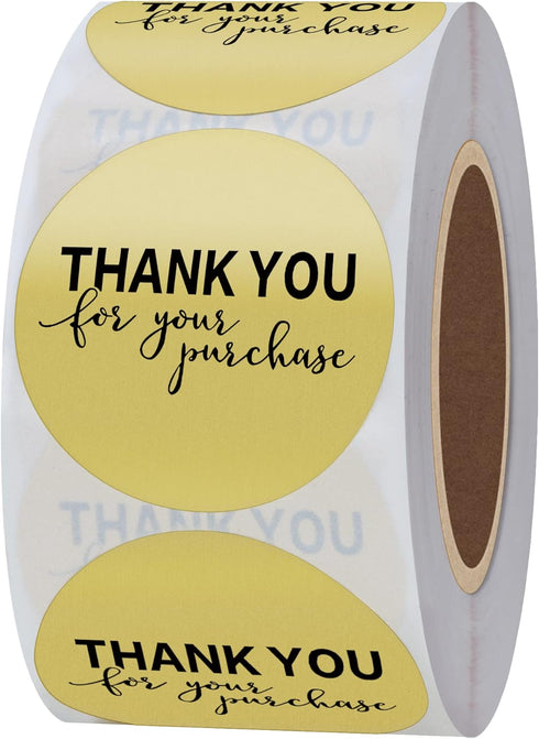 Hybsk Gold Foil Thank You for Your Purchase Stickers 1.5" Round - 500 Labels per Roll (Gold)