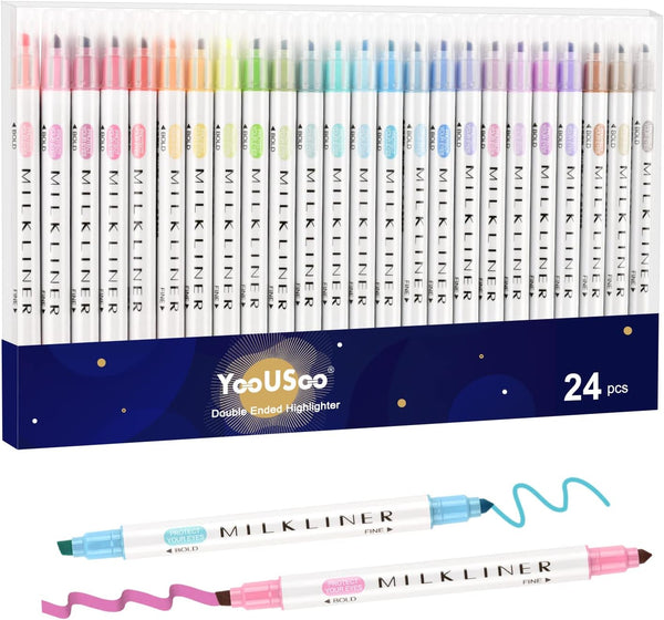 YOOUSOO Assorted Colors Highlighters, 24 Pack Bible Highlighters and Pens, No Bleed Aesthetic Supplies