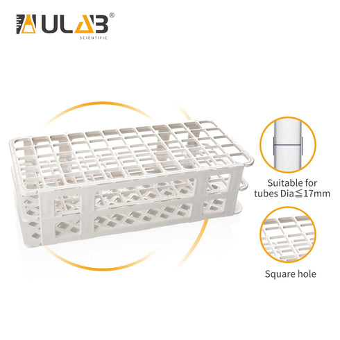 ULAB Scientific White Tube Rack Set with 60pcs Plastic Macaroon Party Tubes, Nature Color