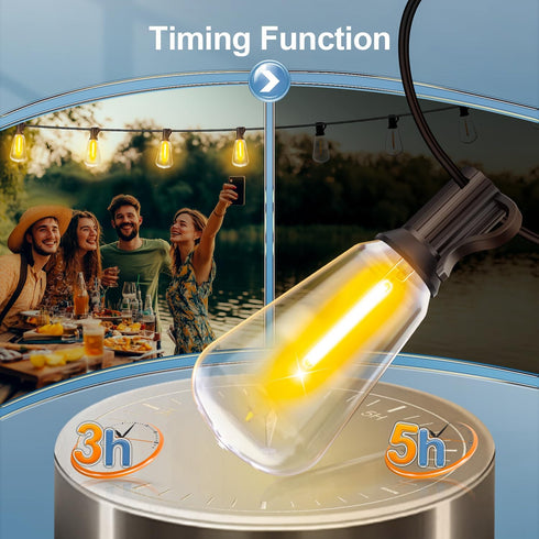 50Ft 15M Dimmable ST38 Bulb Outdoor String Led Patio Lights - Outside Waterproof Light With Remote Shatterproof