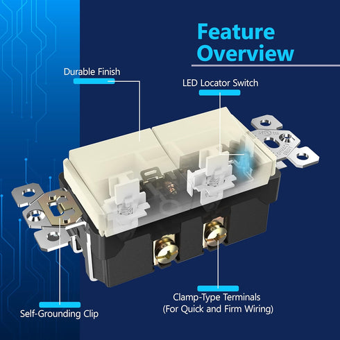 15A 120-277V, LCS2-1P-LA, LIDER Minimalist Design Matte Finish Lighted Double Switch, Combination Frameless Decorator