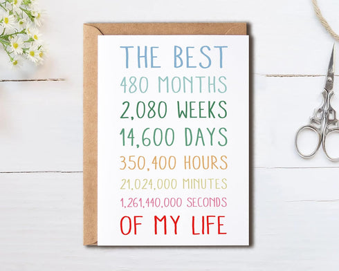 OystersPearl 40Th 40 40 The Best My Life Card - Anniversary Card - Sweet Anniversary Card For Him Or Her - The Best