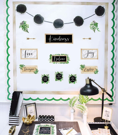 Schoolgirl Style Simply Boho Mini Bulletin Board Set, Inspirational Quotes and Signs, Greenery Accents for Classroom