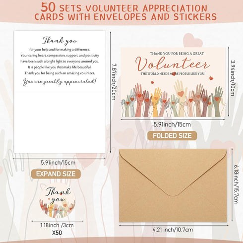 Sinload 50 Sets Volunteer Thank You Cards with Envelopes and Stickers Appreciation Gifts Bulk You Are Greatly