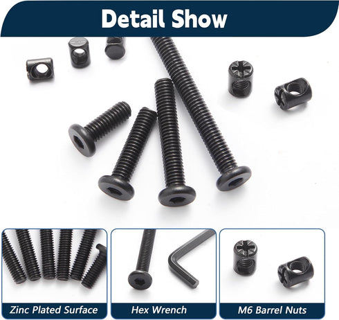 Socell 32Set Set M6x12mm/15mm/25mm/35mm/45mm/55mm/65mm/75mm Crib Screws Hardware Replacement Kit, Baby Bed Frame Bolts