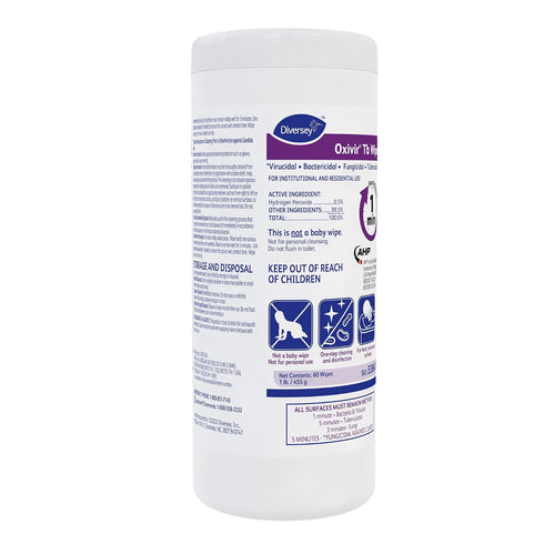 5388471 7x8-Inch 60-Wipes, 1-Slim Oxivir Diversey Tb Ready-to-Use Disinfectant Cleaning Wipes, Accelerated Hydrogen