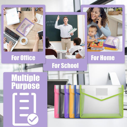 Plastic File Folders, 6 Pack Expanding Document Folder, Waterproof Plastic Envelope Folders, Large Transparent Pouch