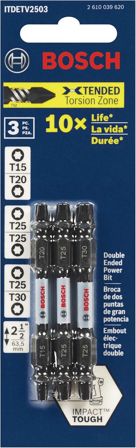 BOSCH ITDETV2503 3-Piece Impact Tough Double-Ended Screwdriving Bit Assorted Set, 2-1/2 In.