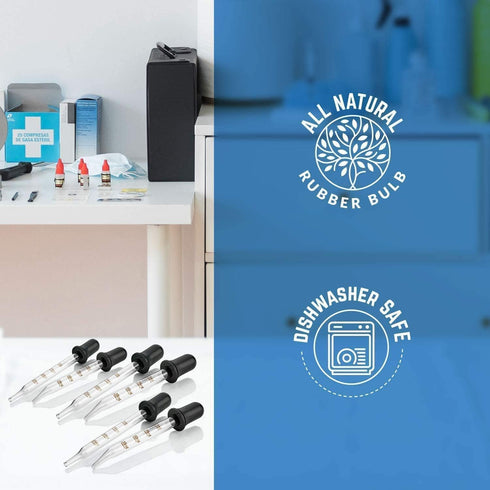 Eye Dropper - 6-Pack Calibrated Glass Medicine Droppers with Bent & Straight Tip for Essential Oils, 1mL Capacity
