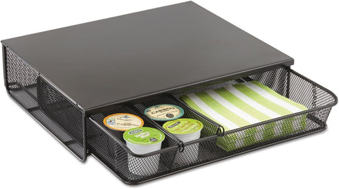 Safco Products Coffee and Sugar Organizer 3274BL Hospitality Tray, Black, 1 Drawer, 12"W x 11"D x 3 ¼"H