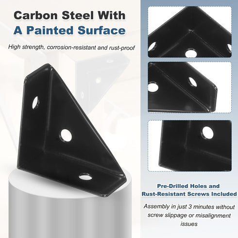 4Pcs 38mm 38mm PATIKIL Corner Brace Brackets, x Carbon Steel Triangle Corner Braces Angle Joining Support with Screw
