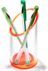 OfficeGoods Acrylic Pen & Pencil Holder, Modern Desk Organizer, 5.25” H x 2.5” W, Neon Red