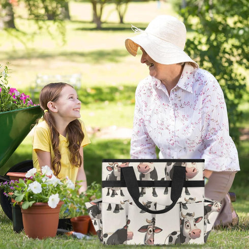10 Milk Cow Garden Tool Bag, Heavy Duty Garden Tote Bag Organizer with Pockets Gardening Gift for Women and Men