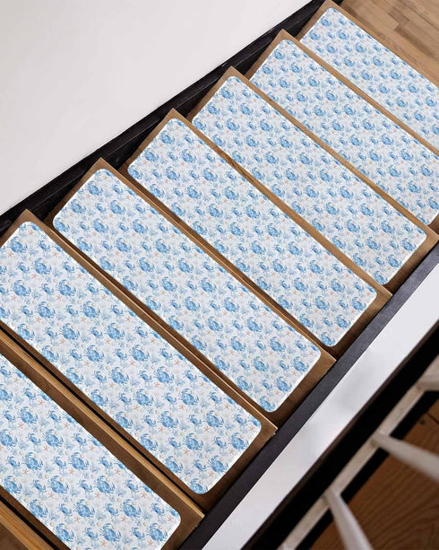 BOHOOSKYLAR 4 8"x30" Ocean Crab Stair Treads Seaweed Coral Starfish Blue Texture Indoor Non Slip Peel and Stick Stair