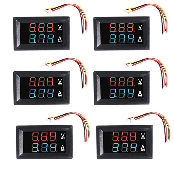 6pcs Digital Voltmeter Ammeter DC 100V 10A, Voltage Current Volt Amp Meter Tester, Dual LED Display Panel with Connect