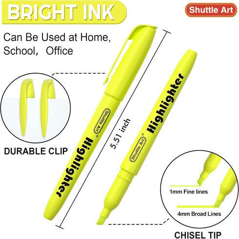 Shuttle Art 144 Pack Highlighters, Yellow Highlighter Pen Bulk, Non-Toxic Chisel Tip Markers for Home School Office