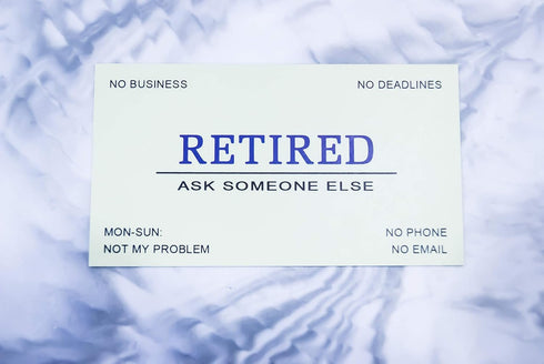 RXBC2011 Funny Retirement Gift Business Cards (Pack of 50) with Gold Stainless Steel Case for Retired Men Women