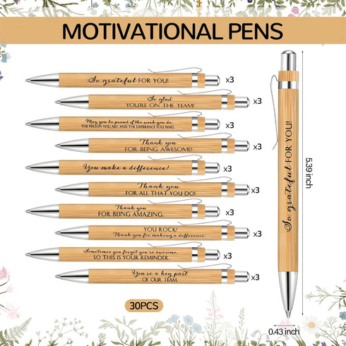 Dispowreath 30 Sets Thank You Gifts Inspirational Bamboo Pens Employee Appreciation Gifts with Motivational Wooden