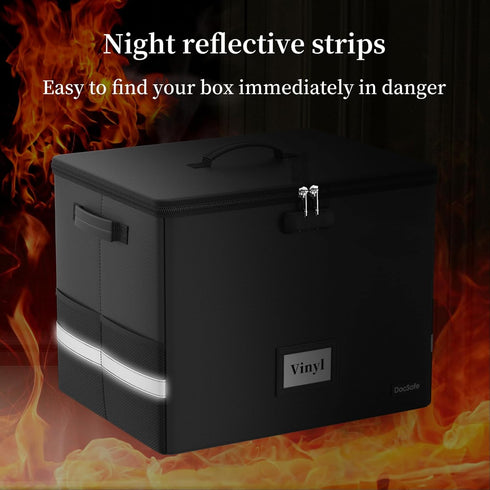DocSafe Fireproof Vinyl Record Storage Box with Lock, Large Organizer for 150+ Single Records