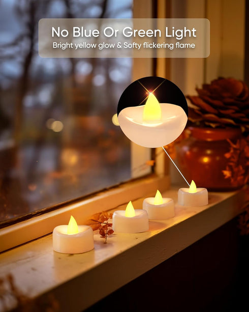LED Candles, 24-Pack Battery Operated Tea Lights, 200 Hours Long-Lasting Flameless Flickering Candles, Warm Yellow