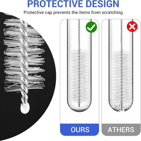 10Pcs Silver Long Straw Brush, Nylon Pipe Tube Cleaner 8-inch Set, Long Straw Brush for Sippy Cup Cleaning
