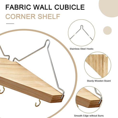 SFXENLK 2-Pack 6 Cubicle Shelf for Fabric Walls, Wooden Cubicle Corner Shelf with Cable Hole and Hooks, Cubicle Hanging
