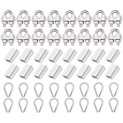 16pcs Wire Rope Cable Clip/Clamp, 16pcs Thimble, 16pcs Aluminum Crimping Loop for 3/16 Inch Wire Rope