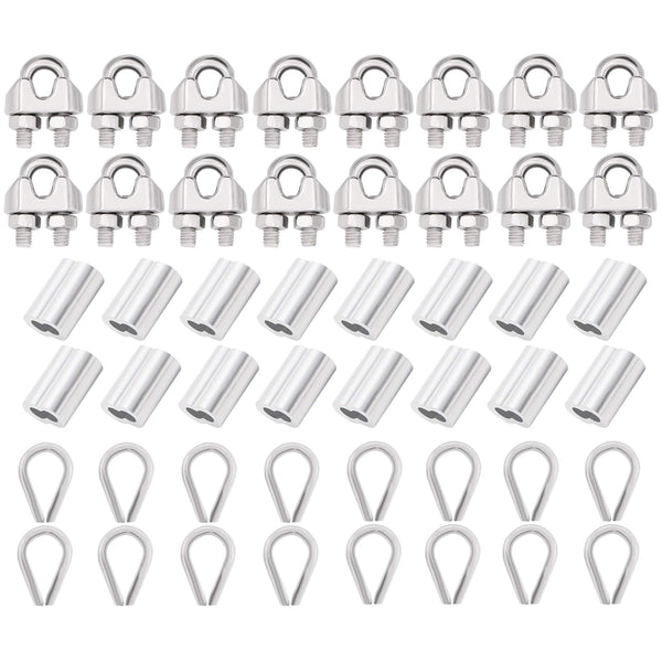 16pcs Wire Rope Cable Clip/Clamp, 16pcs Thimble, 16pcs Aluminum Crimping Loop for 3/16 Inch Wire Rope