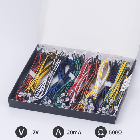100Pcs (10 10Pcs) 5MM 12V 9.4 Inch/24CM DiCUNO Colors Pre Wired LED Diodes, Ultra Bright Light Emitting Diodes Assorted