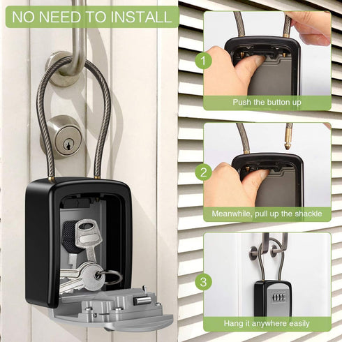 KeeKit Key Lock Box - Safe Lock Box for Keys with Removable Chain, Waterproof 4 Digit Combination Key Storage, 5 Key